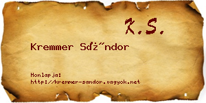 Kremmer Sándor névjegykártya